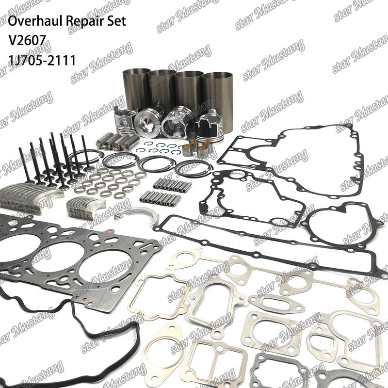 V2607 Kit de reparación y reconstrucción del cilindro de revestimiento de pistón con pin Kit de válvulas asiento de válvulas guía Kit de juntas para Kubota