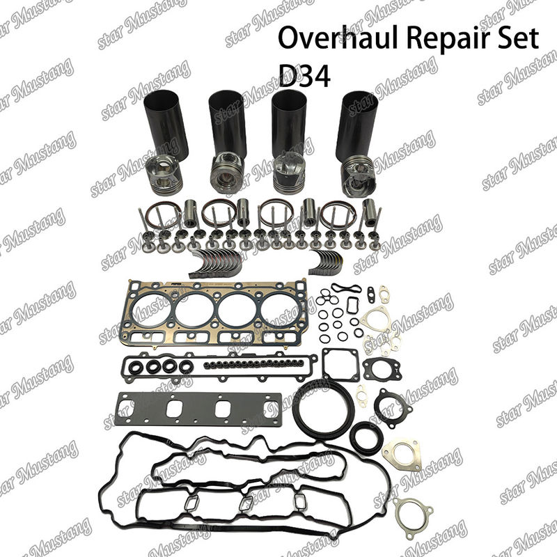 D34 Conjunto de reparación de revisión de cilindro de revestimiento de pistón Kit de juntas Kit guía del asiento de la válvula rodamiento principal rodamiento con barra para Doosan